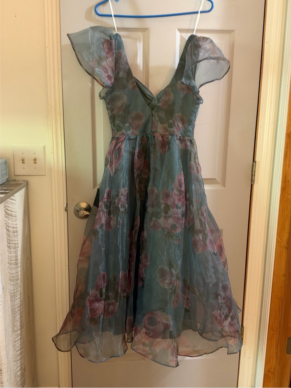Memorizing mood slate floral organza A line midi dress